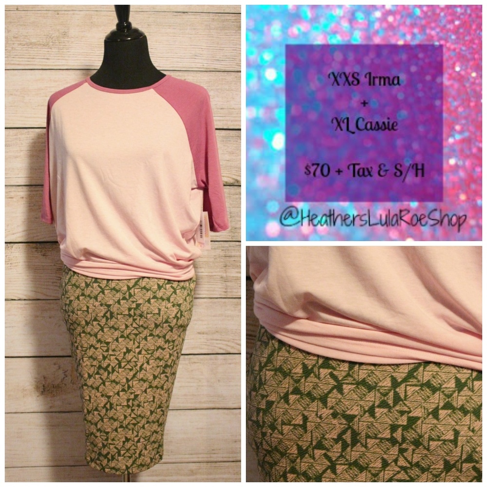 New LulaRoe Cassie Pencil Skirt Stretchy GreenPink